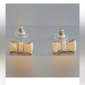 Kate Spade Cream and Gold Bow Earrings